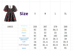 Tableau des tailles détaillé pour robe mini jacquard à manches bouffantes S à XL