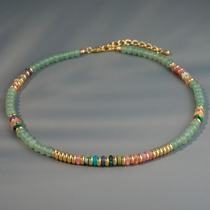 Colorful natural stone abacus bead necklace with gold spacers and adjustable clasp