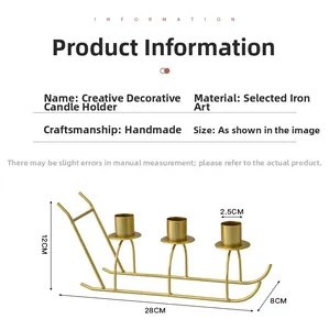 Detailed specs of handmade golden reindeer sleigh metal candle holder 28x12x8cm