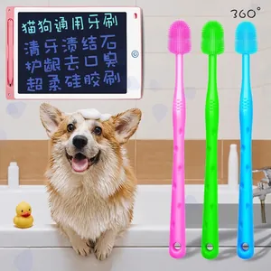 Pet Silicone Toothbrush Full Coverage Oral Care Cleaning Tool For Cats And Small Dogs PP Handle