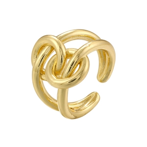 Minimalist gold knot cuff earring featuring a multi-layered twisted rope design style