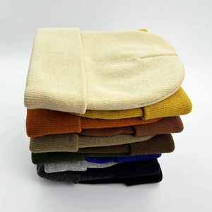 Multi-colored knitted winter beanies with double-layer warmth and cuffed design