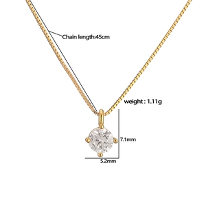 Elegant S925 silver 45cm gold-plated chain with a 5.2mm four-prong white zircon pendant