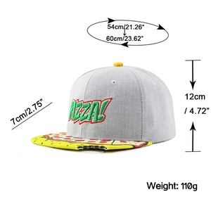 Graue Snapback-Kappe mit PIZZA-Stickerei und Schirm im gebissenen Pizza-Design