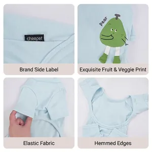 Combinaison en coton bleu pour chien avec imprimé poire et tissu élastique doux