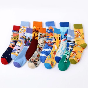 Ten pairs of crew socks with colorful creative sports and urban lifestyle illustrations