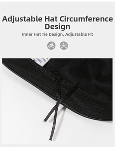 Detail of adjustable inner drawstring and knitted texture on black baker boy hat