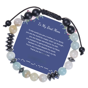 Detail of Amazonite and black stone Morse code bracelet on a To My Mom gift card