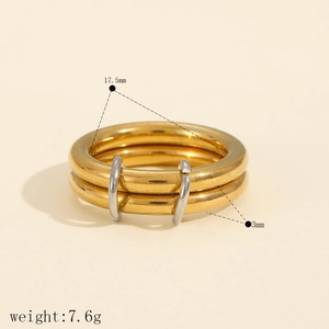 Detailed dimensions of gold multi-layer ring showing 17.5mm diameter and 7.6g weight
