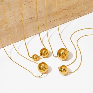 Minimalist Ball Pendant Necklace Stainless Steel Mirror Polished Round Bead Snake Chain Fashion Jewelry For Women
