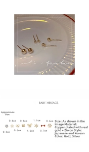 Size chart showing dimensions for zircon stud earrings including swan and bow styles