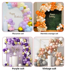 Detailed four-grid display of macaron, orange, purple, and retro latex balloon arch kits