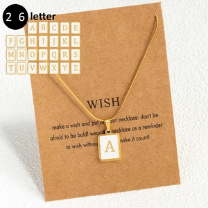 Golden square shell pendant necklace with letter A engraving on a snake chain