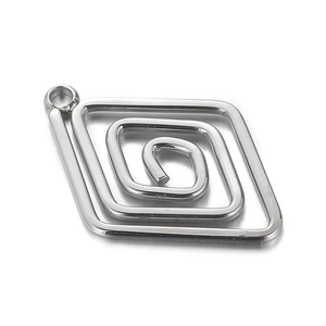 Minimalist silver diamond-shaped spiral stainless steel pendant for DIY jewelry making