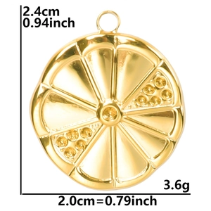 18k gold plated stainless steel lemon slice pendant with size and weight dimensions