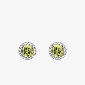 Yellow Green Round Cubic Zirconia Halo Stud Earrings 925 Sterling Silver Elegant Luxury Niche Jewelry For Women