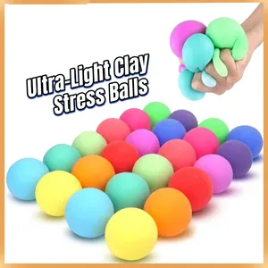 Close-up of flexible colorful stress relief balls showing elastic texture and squeeze effect
