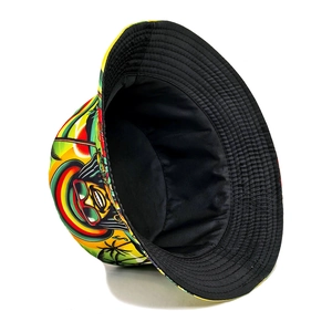 Reversible ethnic print bucket hat with vibrant reggae patterns for outdoor sun protection