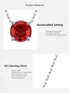Detail of S925 sterling silver necklace with 5A round cut red zircon pendant
