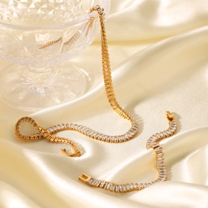 Baguette Cut Zircon Tennis Necklace And Bracelet Stainless Steel Light Luxury Clavicle Chain Jewelry For Women