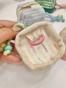 Pastel tweed portable earphone storage pouch case with colorful bead strap detail