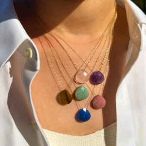 Natural Gemstone Teardrop Pendant Necklace Stainless Steel Gold Plated Clavicle Chain Minimalist Jewelry For Women