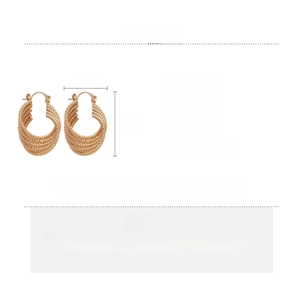 Detailed size chart for layered hollow twisted gold earrings made of iron material