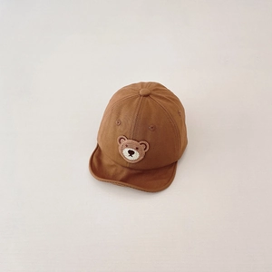 Cute brown baby baseball cap with bear embroidery and soft brim for outdoor sun protection