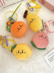 Porte-Clés En Peluche Fruits Mignons Pêche Citron Charme De Sac Avec Clochette Cordon Silicone Et Fermoir En Plastique