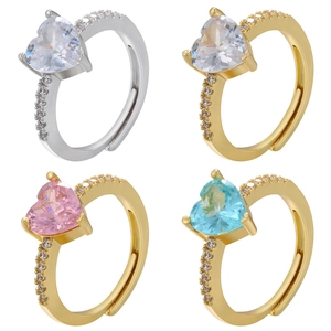 Heart Shape Cubic Zirconia Ring Copper Adjustable Open Band Elegant Luxury Jewelry For Women