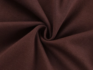 Detailed texture of dark brown knit fabric showing soft flexibility and weight