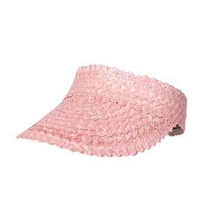 Pink hand-woven wheat straw open top sun hat with adjustable strap for women