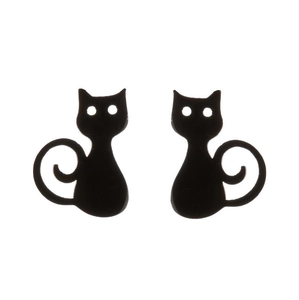 Boucles d'oreilles minimalistes silhouettes chat noir en acier inoxydable poli