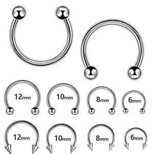 G23 Titanium circular barbell horseshoe rings with ball and spike ends in various sizes