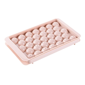 Pink 30-grid round ice cube tray with lid for making spherical ice balls in fridge