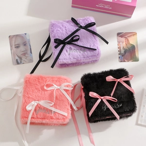 Plush ballet style photo album with ribbon bow and hisocute embroidery in three colors