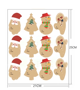 Detail view of Merry Christmas gift stickers with cartoon Santa and size 21x25cm labels