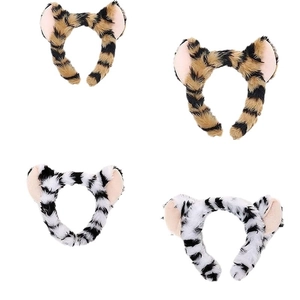 Tiger faux fur ear headband set for cosplay costumes in orange and white patterns