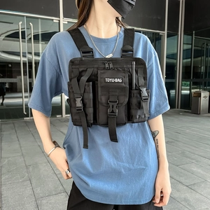 Tactical Chest Rig Bag Men Women Streetwear Multi Pocket Vest Style Nylon Adjustable Shoulder Sling Bag Outdoor Utility