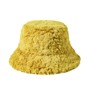 Chapeau bob en peluche imitation lapin jaune gingembre pour chaleur hivernale et style doux