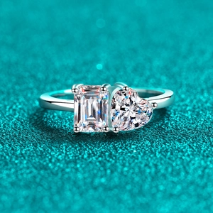 925 Sterling Silver Moissanite Zirconia Ring Toi Et Moi Design Emerald Cut Heart Shape Ring For Women Light Luxury Jewelry