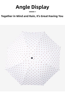Top view of white polka dot umbrella canopy featuring a symmetrical octagonal frame