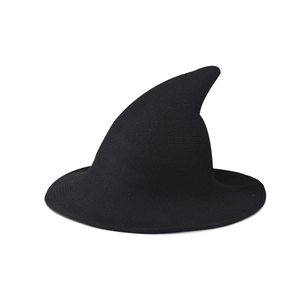 Pointed Knitted Witch Hat For Women Halloween Party Breathable Solid Color Wide Brim Wizard Hat Cosplay Costume Accessory