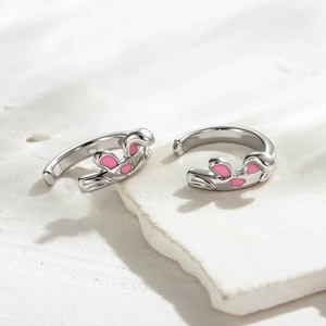 Cute Rabbit Ear Pink Enamel Ear Cuff For Women Girls Sweet Non Pierced Silver Color Titanium Steel Copper Earring