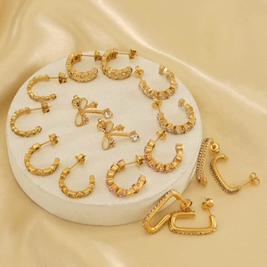 Luxurious 18k gold plated stainless steel earrings set with sparkling zircon crystals