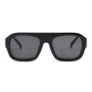 Classic black oversized square sunglasses with flat top frame and dark grey lenses