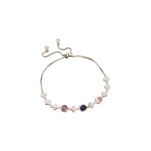 Bracelet trèfle réglable en argent avec breloques cœur en zircon violet et bleu