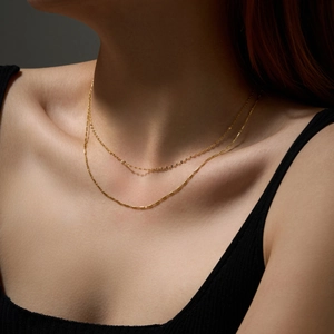 Minimalist double layer S925 sterling silver chain necklace in gold for women
