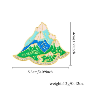 Detail showing dimensions of the mountain-shaped sunflower brooch with enamel and crystals