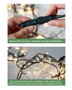 Detail of waterproof screw connector and LED string lights working underwater